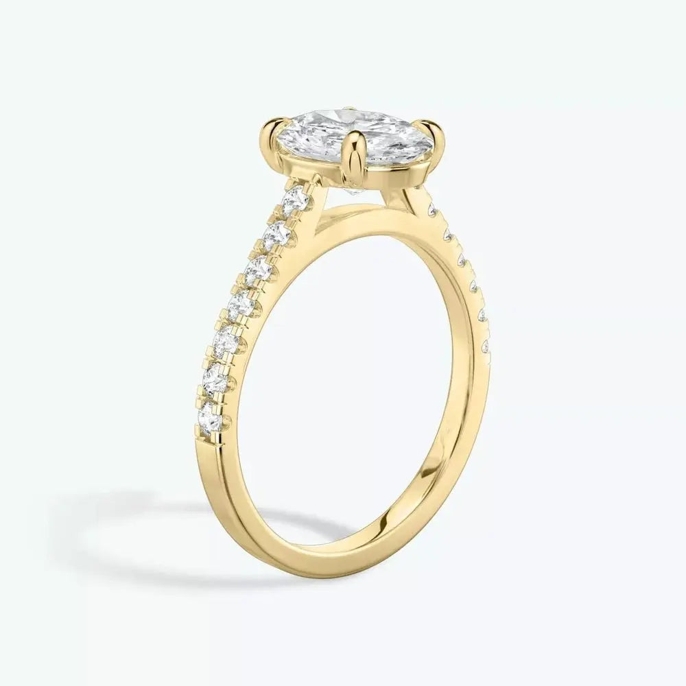 3 Carat Oval Cut Lab Grown Diamond Solitaire Engagement Ring with Side Stones in 14K Yellow Gold - Future Jewelry