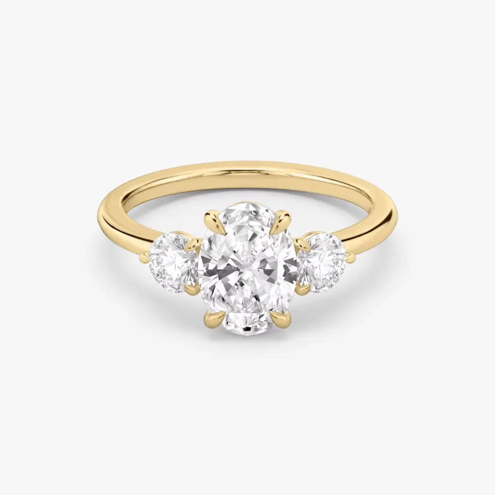 3 Carat Oval Cut Lab Grown Diamond Three Stone Engagement Ring in 14K Yellow Gold - Future Jewelry