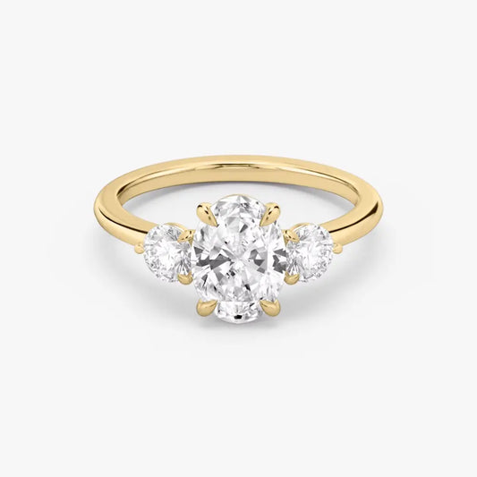 3 Carat Oval Cut Lab Grown Diamond Three Stone Engagement Ring in 14K Yellow Gold - Future Jewelry