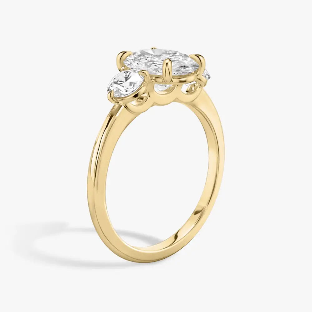 3 Carat Oval Cut Lab Grown Diamond Three Stone Engagement Ring in 14K Yellow Gold - Future Jewelry