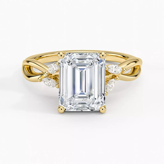 Exquisite 3-Carat Emerald Cut Lab-Created Diamond Engagement Ring - 14K Gold