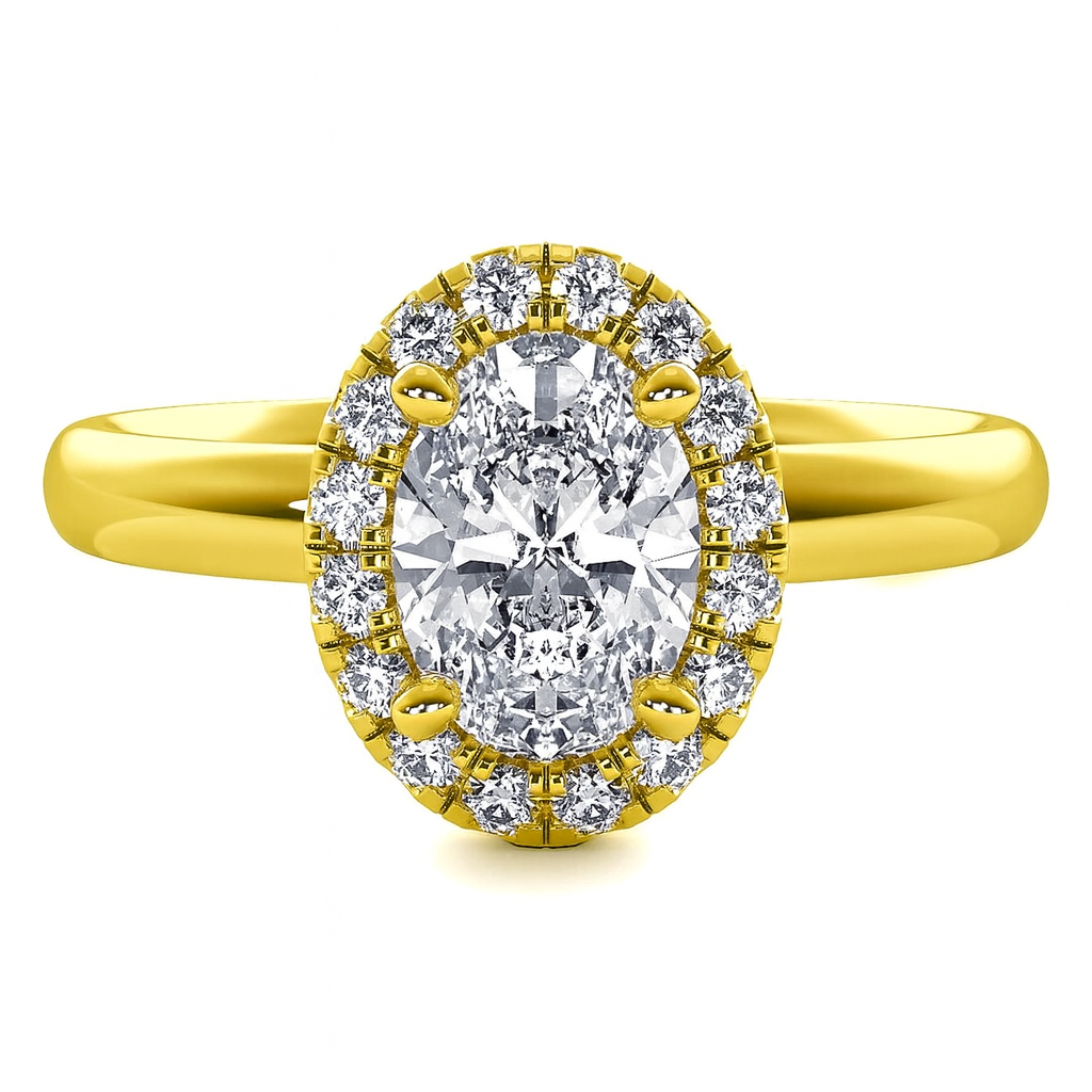 3 Carat Oval Lab Grown Diamond Halo Engagement Ring in 14K White Gold - Future Jewelry