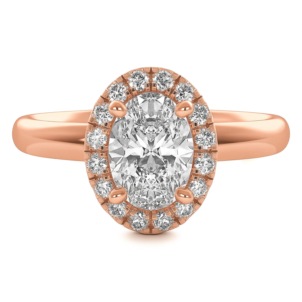 3 Carat Oval Lab Grown Diamond Halo Engagement Ring in 14K White Gold - Future Jewelry