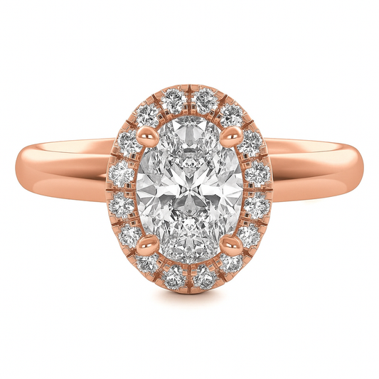 3 Carat Oval Lab Grown Diamond Halo Engagement Ring in 14K White Gold - Future Jewelry