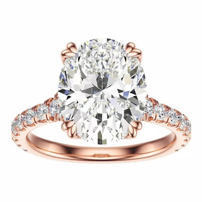 2.40 Carat Oval Lab Grown Diamond Engagement Ring, 14K Rose Gold