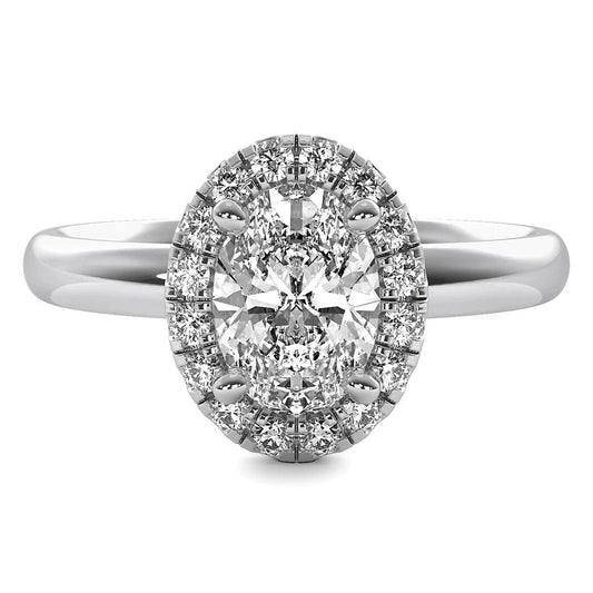 3 Carat Oval Lab Grown Diamond Halo Engagement Ring in 14K White Gold - Future Jewelry