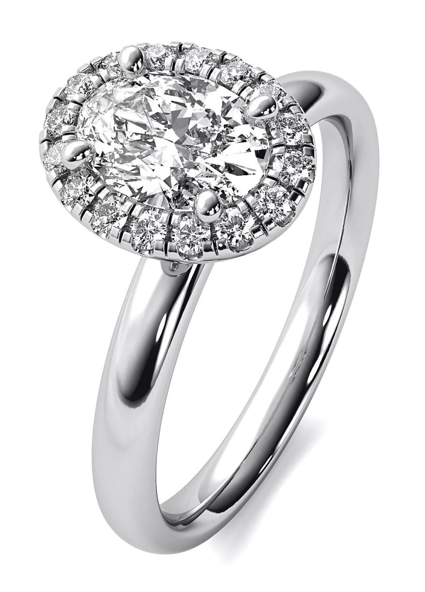 3 Carat Oval Lab Grown Diamond Halo Engagement Ring in 14K White Gold - Future Jewelry