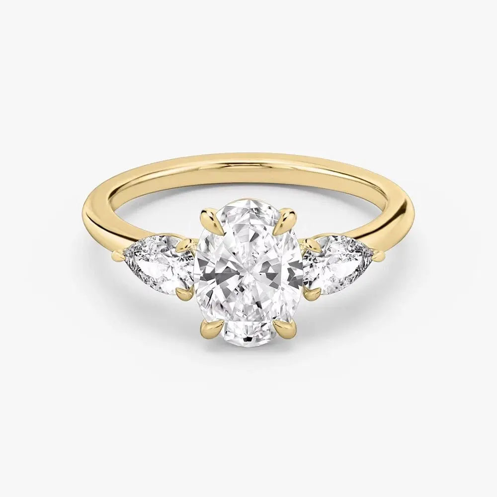 3 Carat Oval Lab Grown Diamond Ring IGI 18K Yellow Gold - Future Jewelry