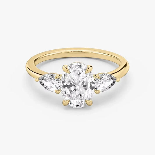 3 Carat Oval Lab Grown Diamond Ring IGI 18K Yellow Gold - Future Jewelry