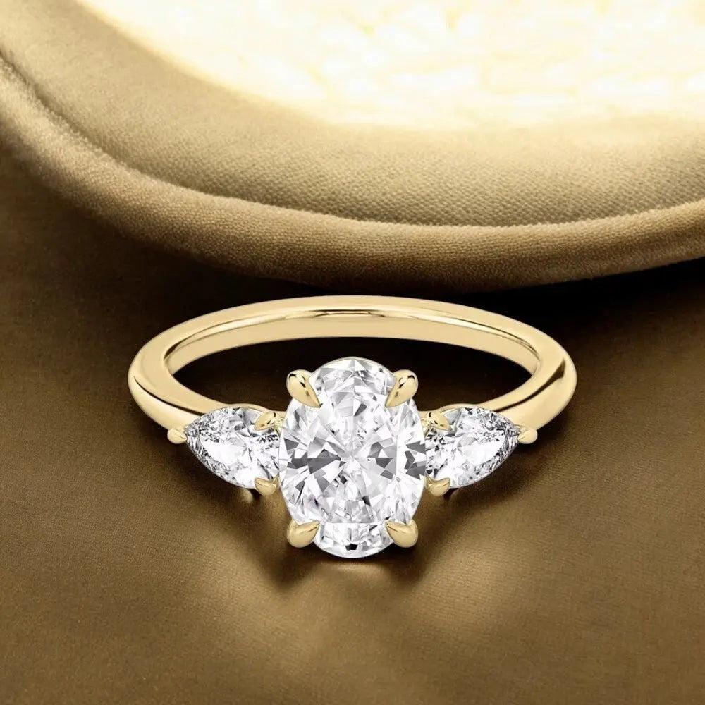 3 Carat Oval Lab Grown Diamond Ring IGI 18K Yellow Gold - Future Jewelry