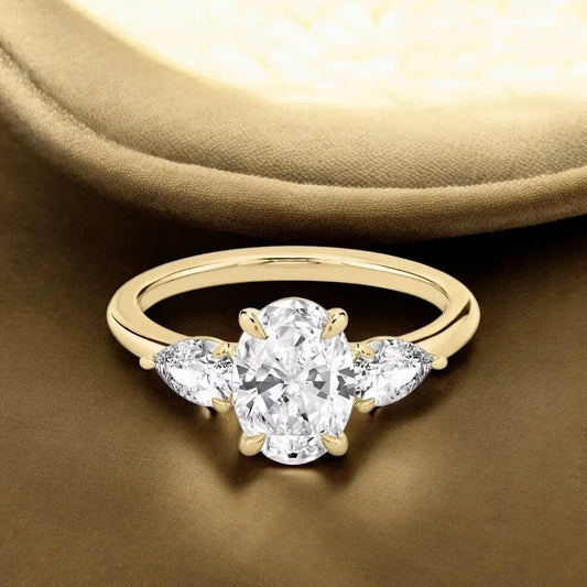 3 Carat Oval Lab Grown Diamond Ring IGI 18K Yellow Gold - Future Jewelry
