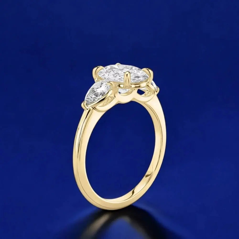 3 Carat Oval Lab Grown Diamond Ring IGI 18K Yellow Gold - Future Jewelry