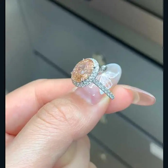 3 Carat Oval Peach Lab Grown Diamond Ring in 14K Gold, profile view - Future Jewelry