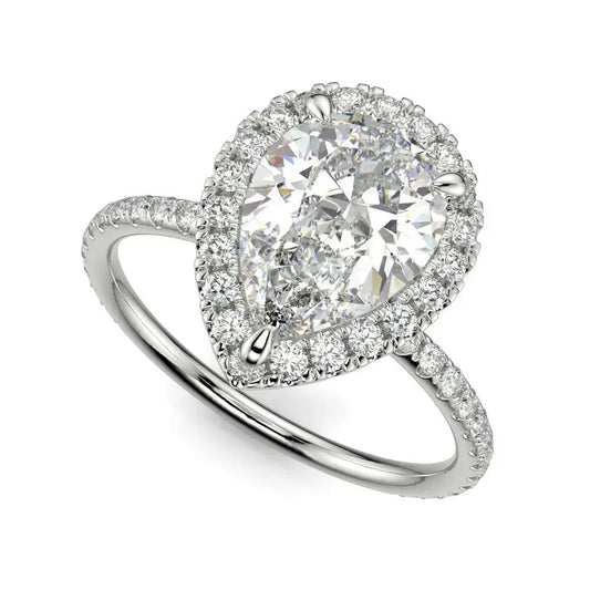 3 Carat Pear Cut Diamond Ring side view on white background