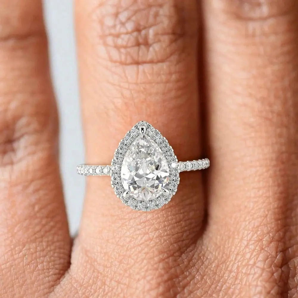 3 Carat Pear Cut Diamond Ring on a hand 