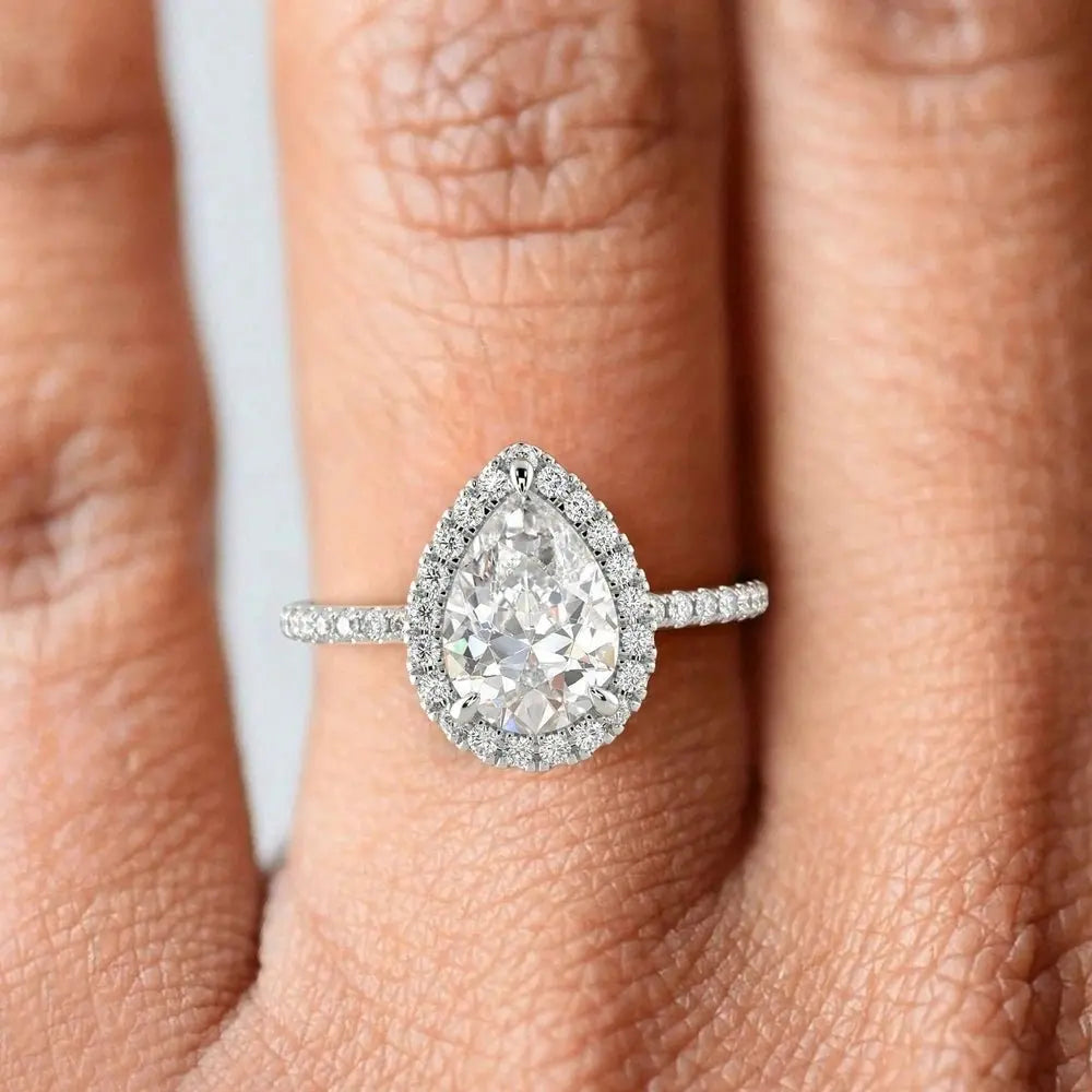 3 Carat Pear Cut Diamond Ring VS2 D 14K White Gold - Future Jewelry