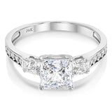 3 Carat Princess Cut Diamond Three Stone Ring, 14K White Gold