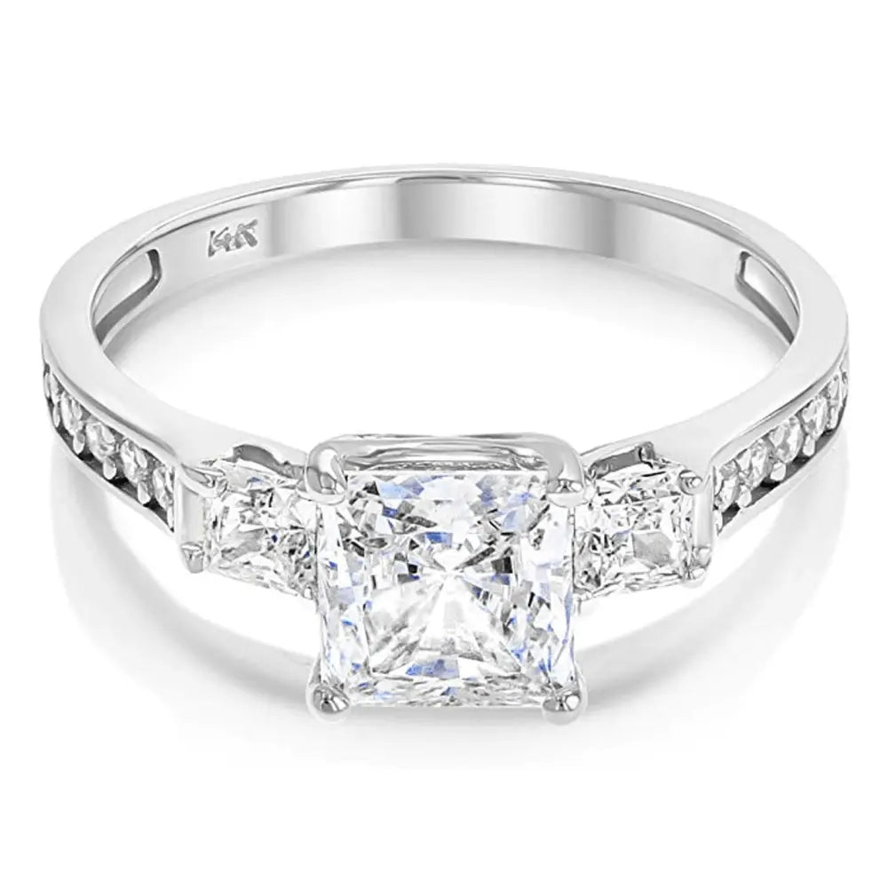 3 Carat Princess Cut Diamond Ring 14K White Gold 3 in a white background