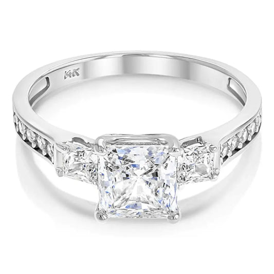 3 Carat Princess Cut Diamond Ring 14K White Gold 3 in a white background