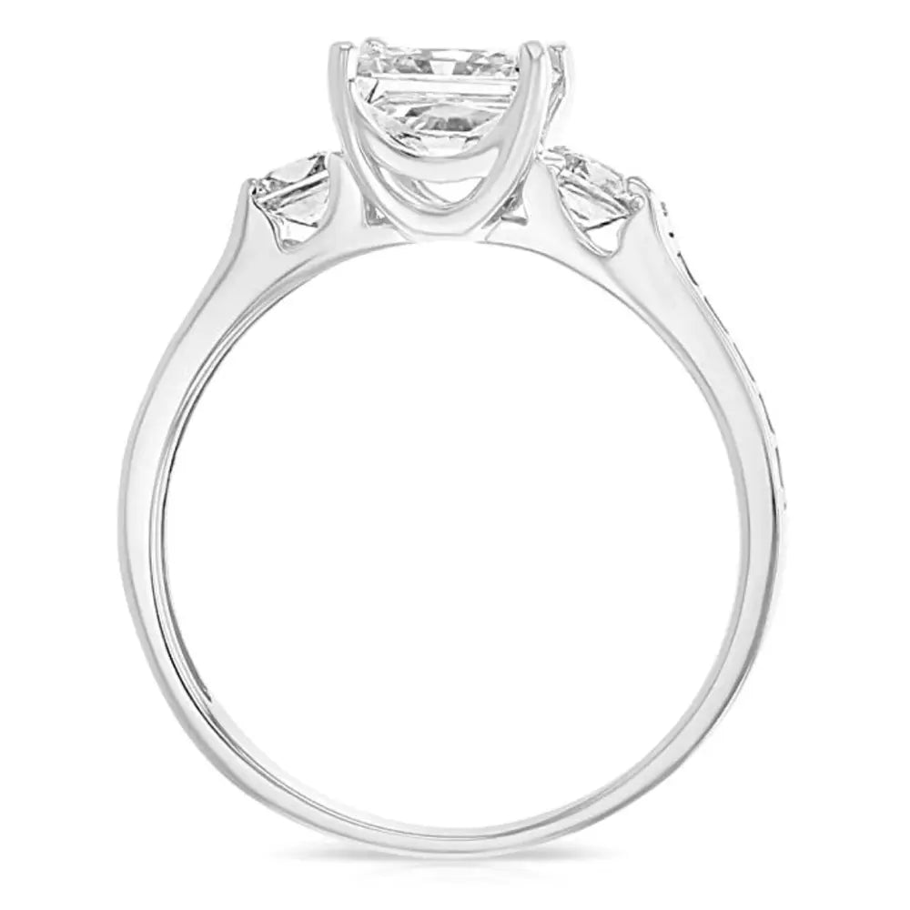 3 Carat Princess Cut Diamond Ring 14K White Gold 3 in a white background standing up