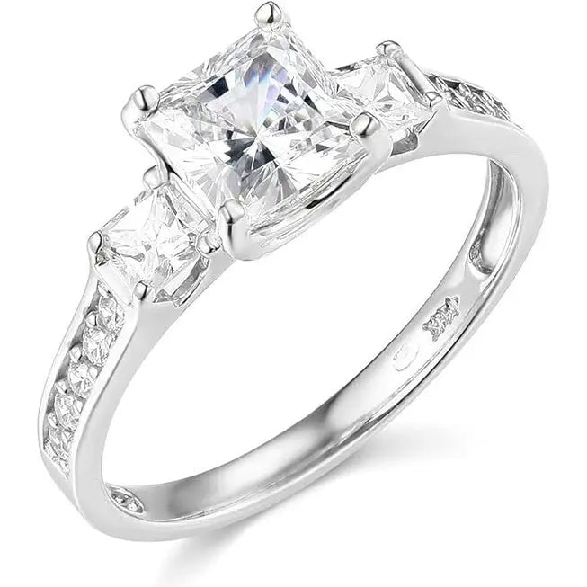 3 Carat Princess Cut Diamond Ring 14K White Gold 3  Stone in a white background angle look