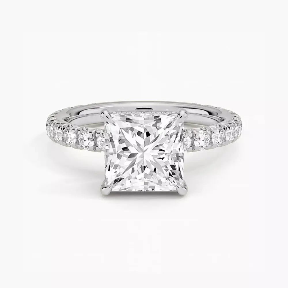3 Carat Princess Cut Lab Grown Diamond Hidden Halo Engagement Ring in 14K White Gold - Future Jewelry