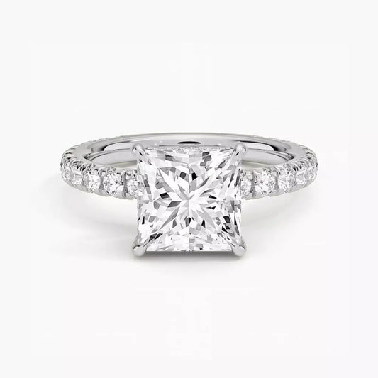 3 Carat Princess Cut Lab Grown Diamond Hidden Halo Engagement Ring in 14K White Gold - Future Jewelry