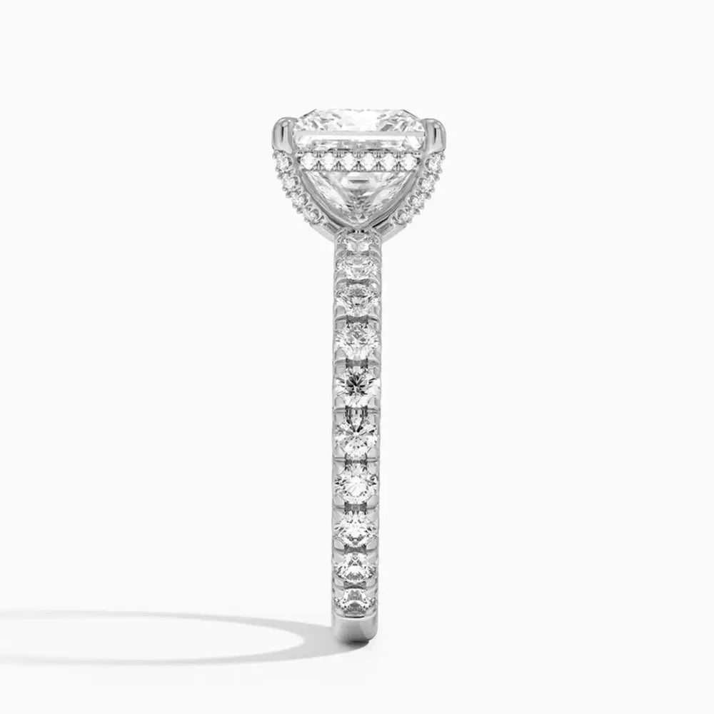 3 Carat Princess Cut Lab Grown Diamond Hidden Halo Engagement Ring in 14K White Gold - Future Jewelry