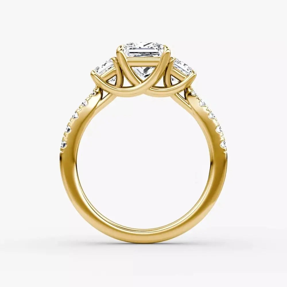 3 Carat Princess Cut Lab Grown Diamond Three Stone Engagement Ring in 14K Yellow Gold - Future Jewelry