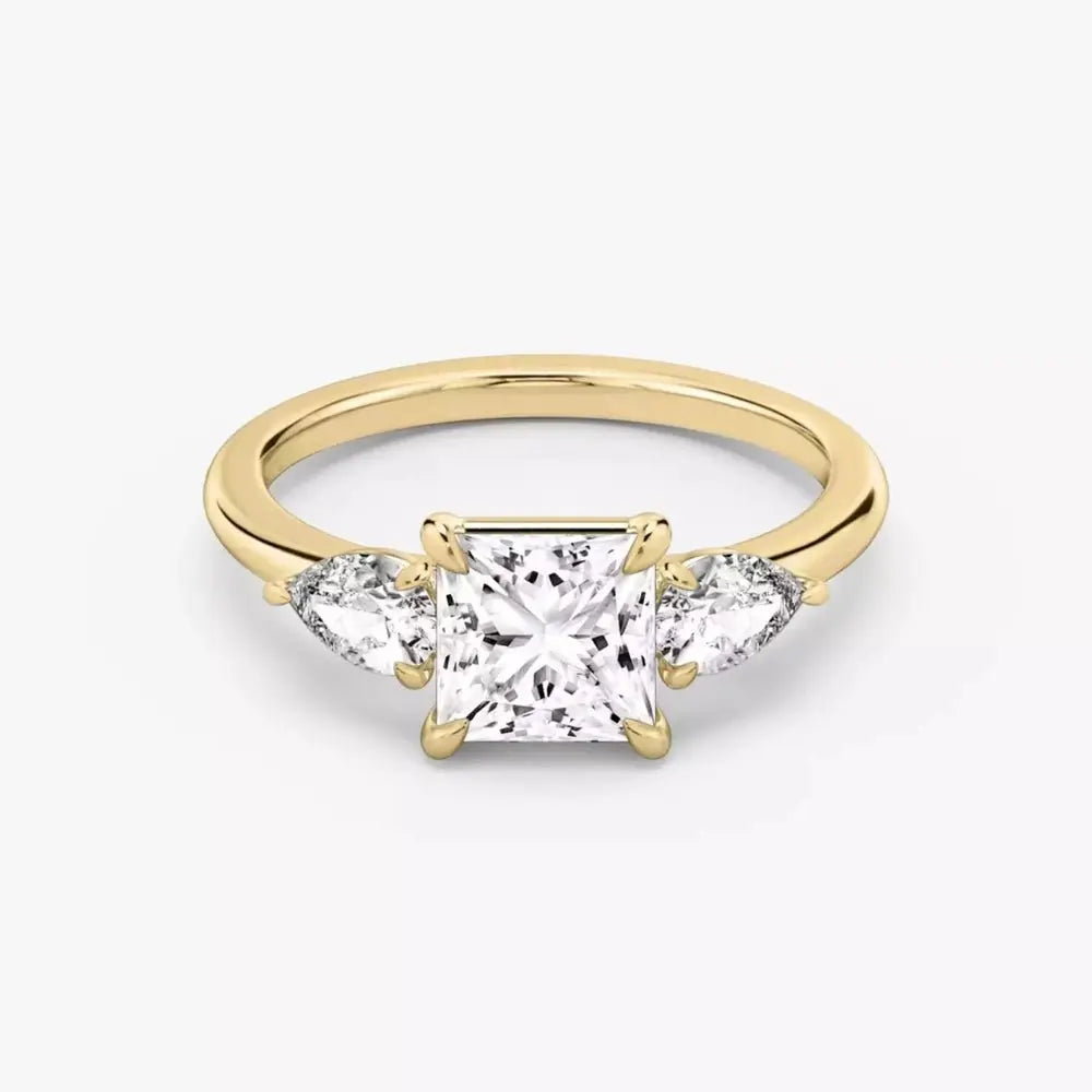 3 Carat Princess Cut Lab Grown Diamond Three Stone Engagement Ring in 14K Yellow Gold - Future Jewelry