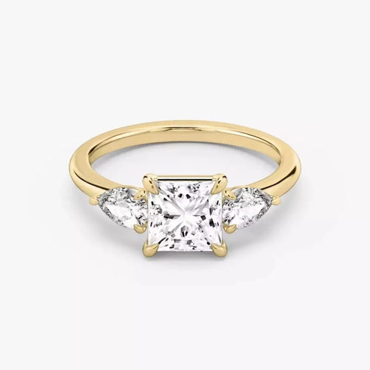3 Carat Princess Cut Lab Grown Diamond Three Stone Engagement Ring in 14K Yellow Gold - Future Jewelry
