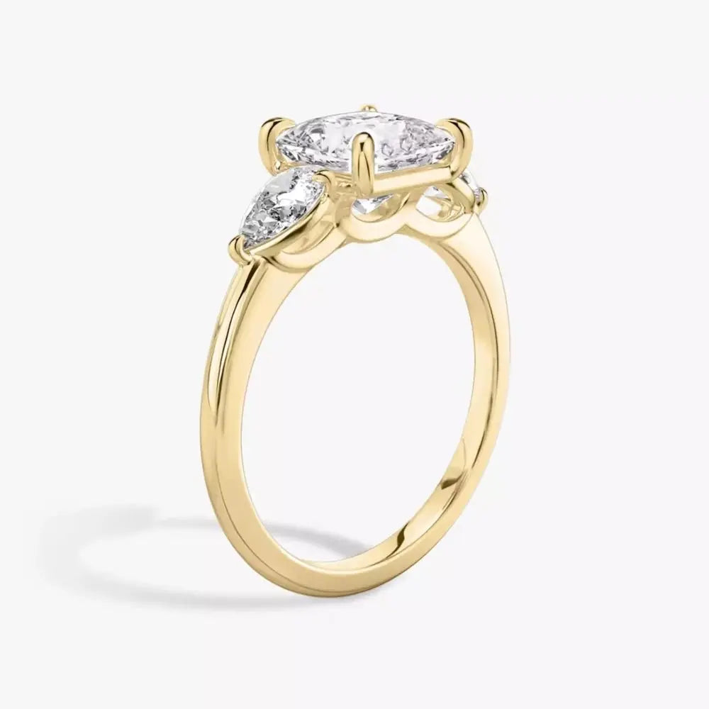 3 Carat Princess Cut Lab Grown Diamond Three Stone Engagement Ring in 14K Yellow Gold - Future Jewelry