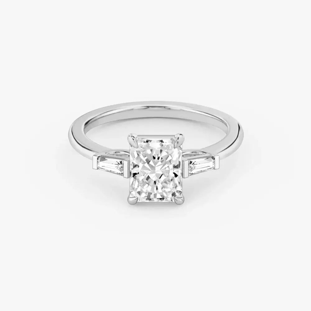 3 Carat Radiant Cut Lab Grown Diamond Three Stone Engagement Ring in 14K White Gold - Future Jewelry