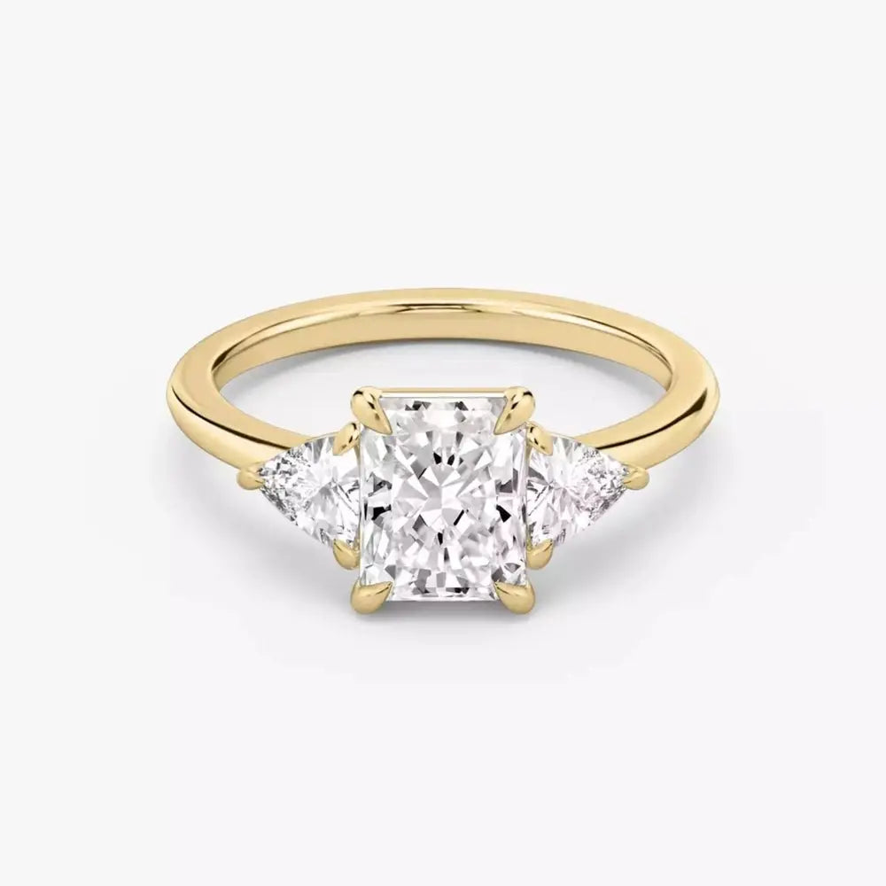 3 Carat Radiant Cut Lab Grown Diamond Three Stone Engagement Ring in 14K Yellow Gold - Future Jewelry