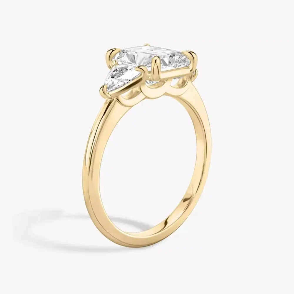3 Carat Radiant Cut Lab Grown Diamond Three Stone Engagement Ring in 14K Yellow Gold - Future Jewelry