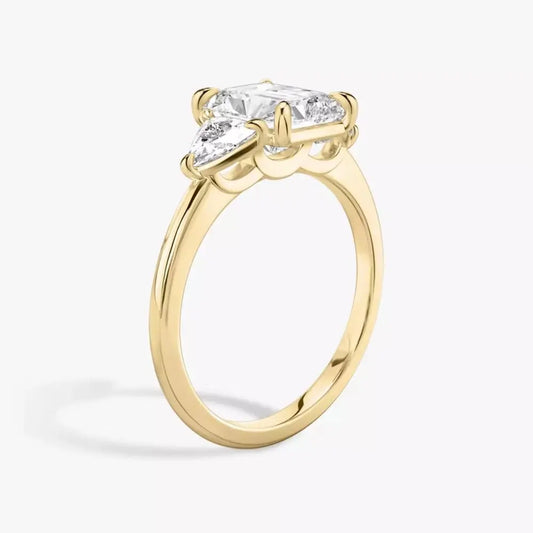 3 Carat Radiant Cut Lab Grown Diamond Three Stone Engagement Ring in 14K Yellow Gold - Future Jewelry