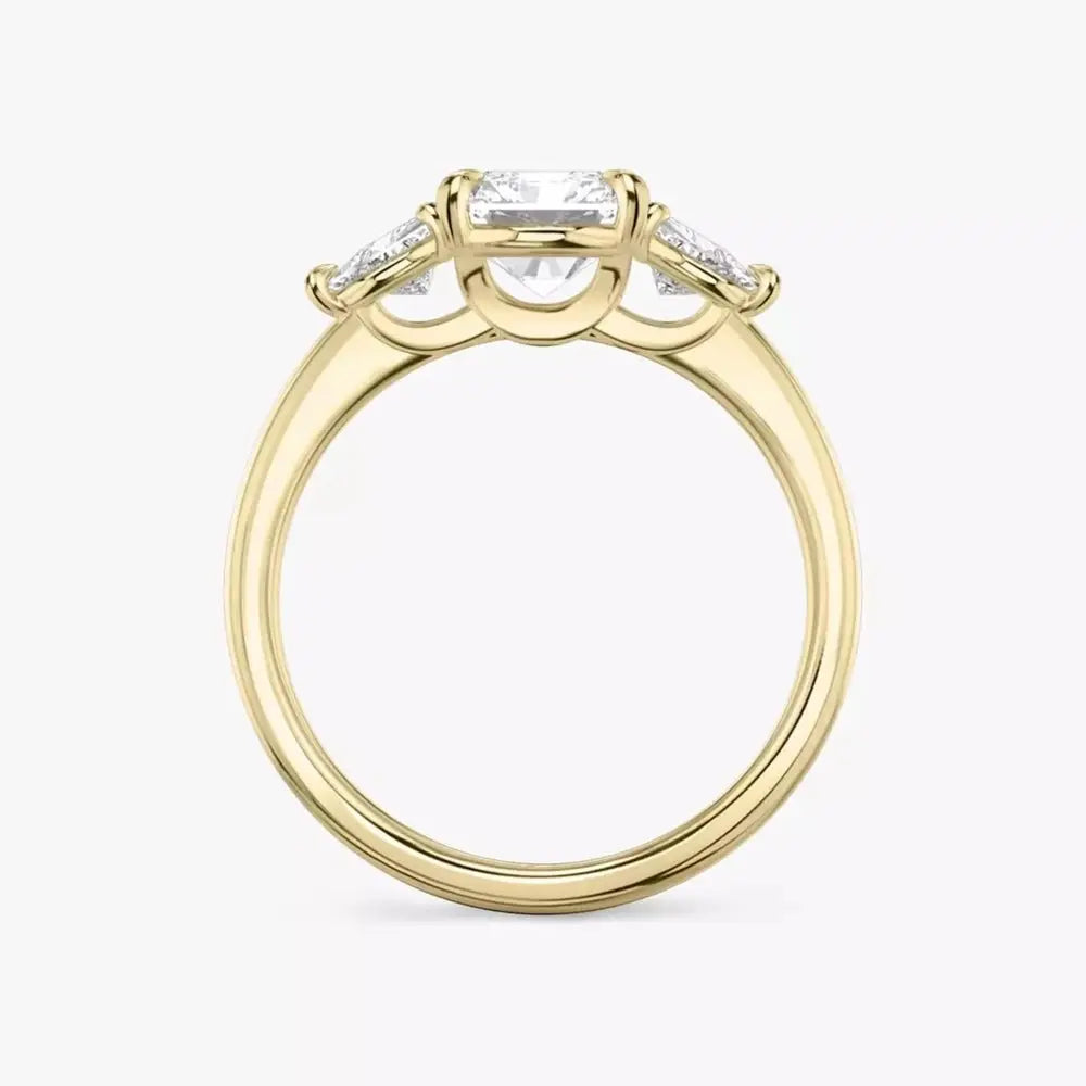 3 Carat Radiant Cut Lab Grown Diamond Three Stone Engagement Ring in 14K Yellow Gold - Future Jewelry