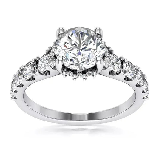 3 Carat Round Cut Lab Grown Diamond Halo Engagement Ring in 14K White Gold, Certified - Future Jewelry