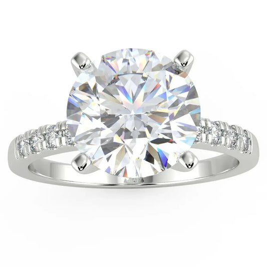 3.3 Carat Round Diamond Ring Pavé Solitaire 14K White Gold - Future Jewelry