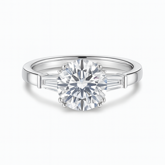 Diamond ring with a white gemstone on a white background