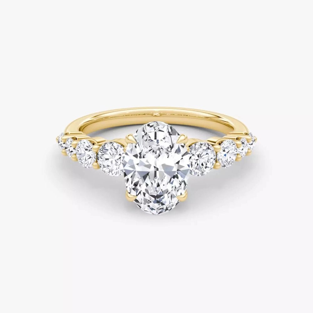 3.00 Carat Oval - Cut Lab - Grown Diamond Engagement Ring with Side Stones - 14K Yellow Gold - Future Jewelry