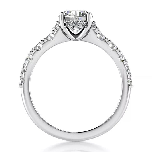 3.00 Carat Round - Cut Halo Solar Diamond Engagement Ring – Certified, 14K White Gold - Future Jewelry