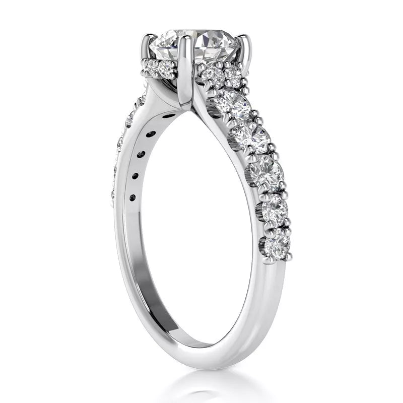 3.00 Carat Round - Cut Halo Solar Diamond Engagement Ring – Certified, 14K White Gold - Future Jewelry