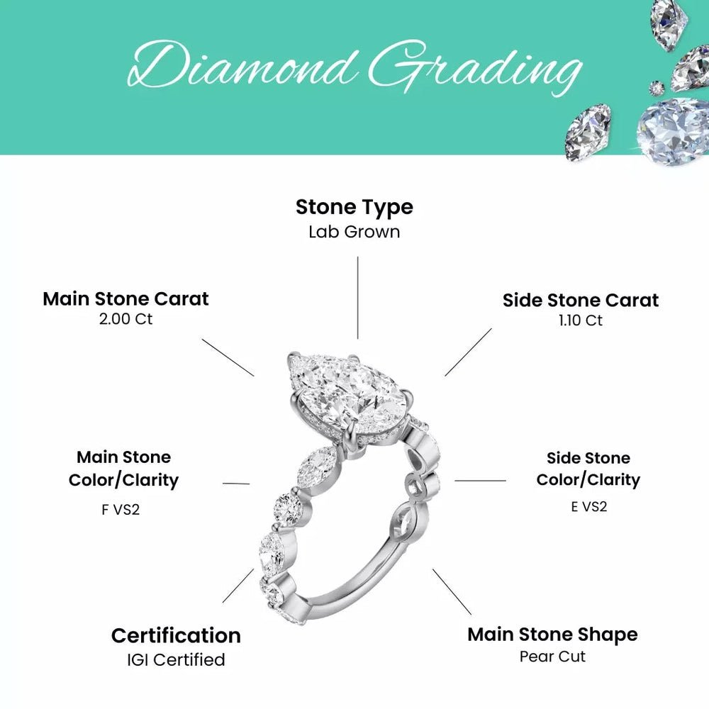 3.10 Carat Pear Cut Lab Grown Diamond Ring in White Gold - Future Jewelry