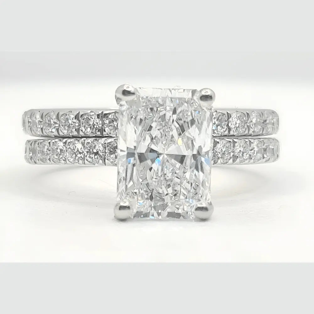 3.13 Carat Radiant Cut Lab Grown Diamond Engagement Ring with Band in 14K White Gold, IGI E VS1 - Future Jewelry