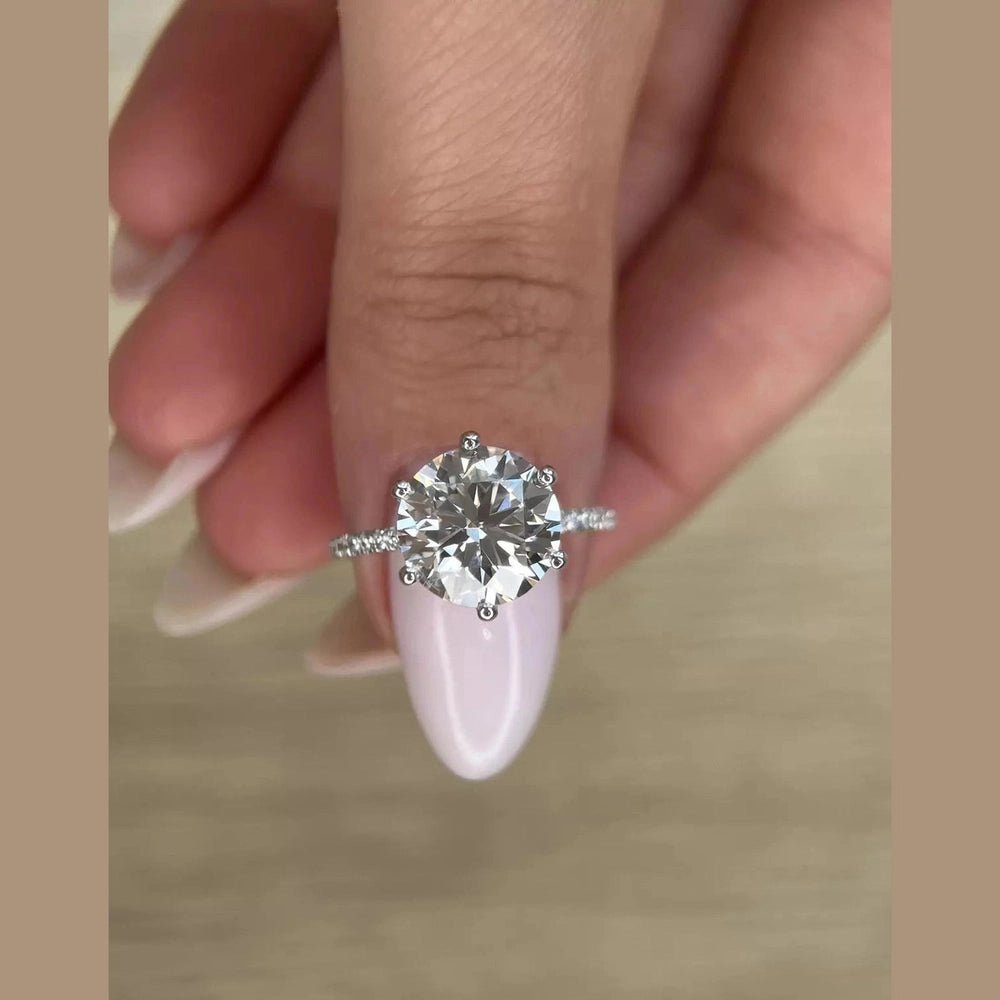 3.20 Carat Round - Cut Engagement Ring with Side Stones – Certified, 14K White Gold - Future Jewelry