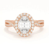 3 Carat Oval Lab Grown Diamond Engagement Ring, 18K Rose Gold