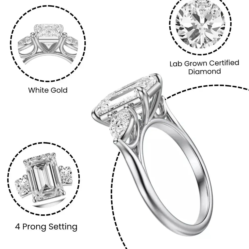 3.50 Carat Emerald Cut Lab Grown Diamond Engagement Ring in 14K White Gold, IGI F VS2 - Future Jewelry