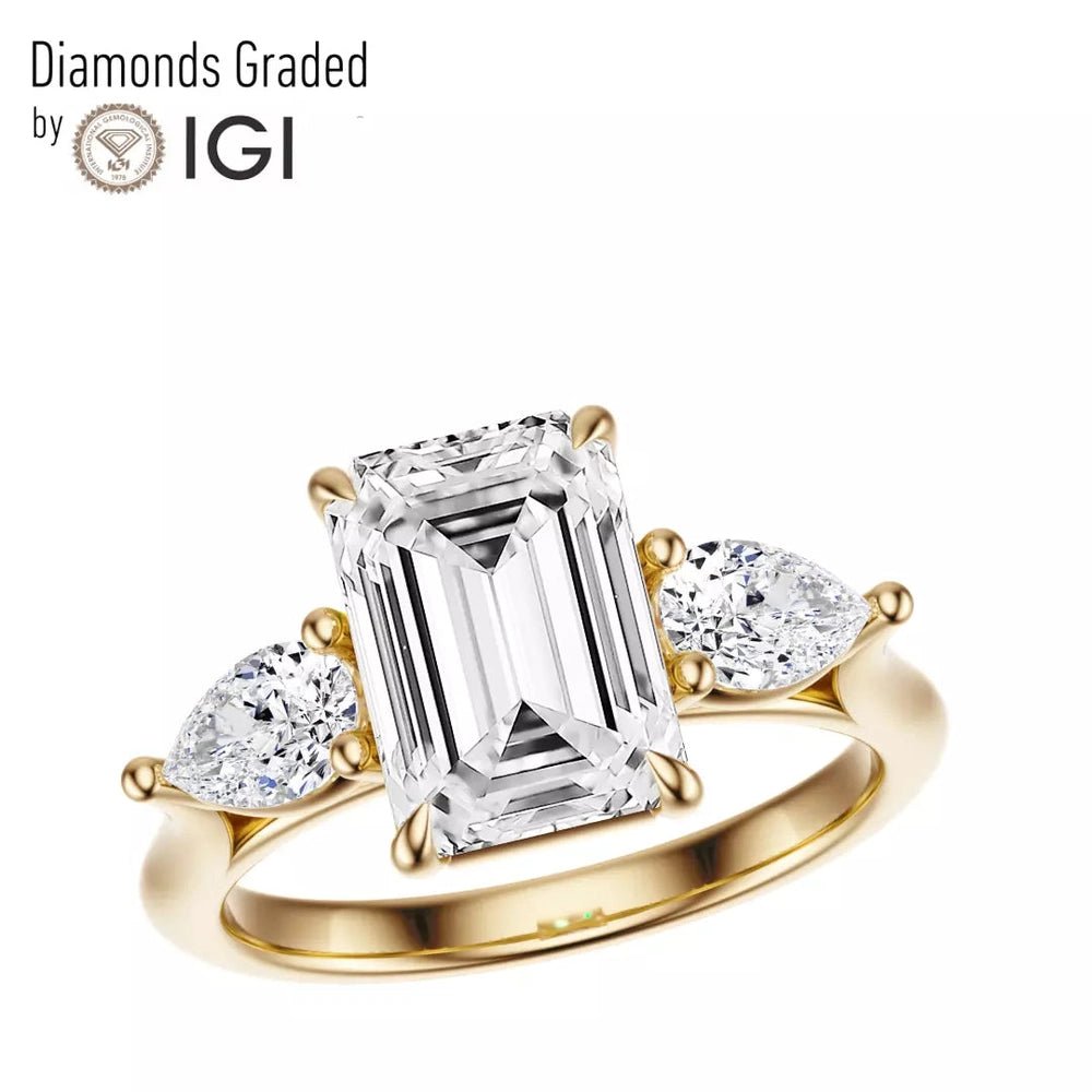 3.50 Carat Emerald - Cut Solar Diamond Engagement Ring – Certified, 14K Yellow Gold - Future Jewelry
