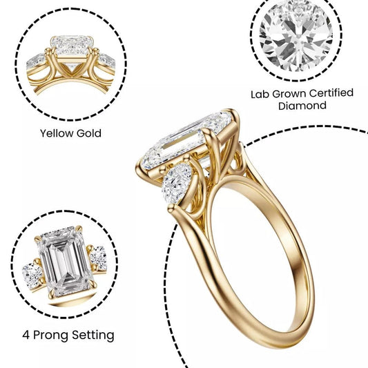 3.50 Carat Emerald - Cut Solar Diamond Engagement Ring – Certified, 14K Yellow Gold - Future Jewelry